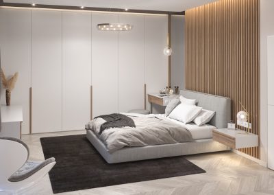 Bedroom in conservative styling, 3D render