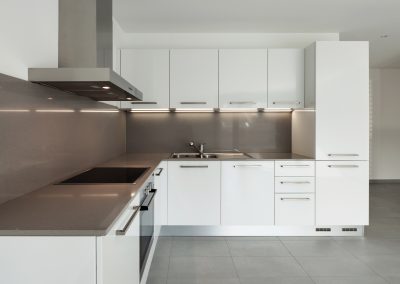 Interior, wide room with kitchen