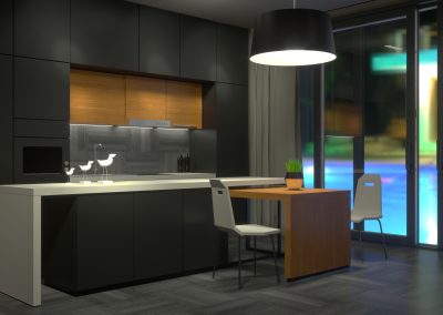 Modern dark kitchen with window