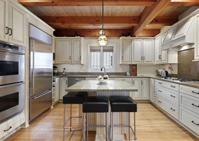 Kitchen with wood ceiling beams