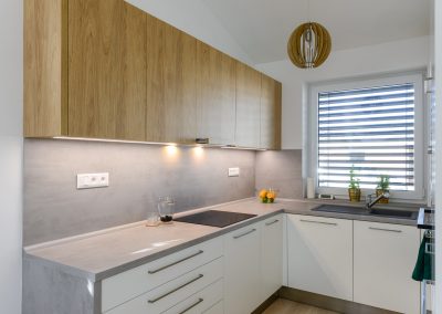 Interior of contemporary kitchen with built-in appliances